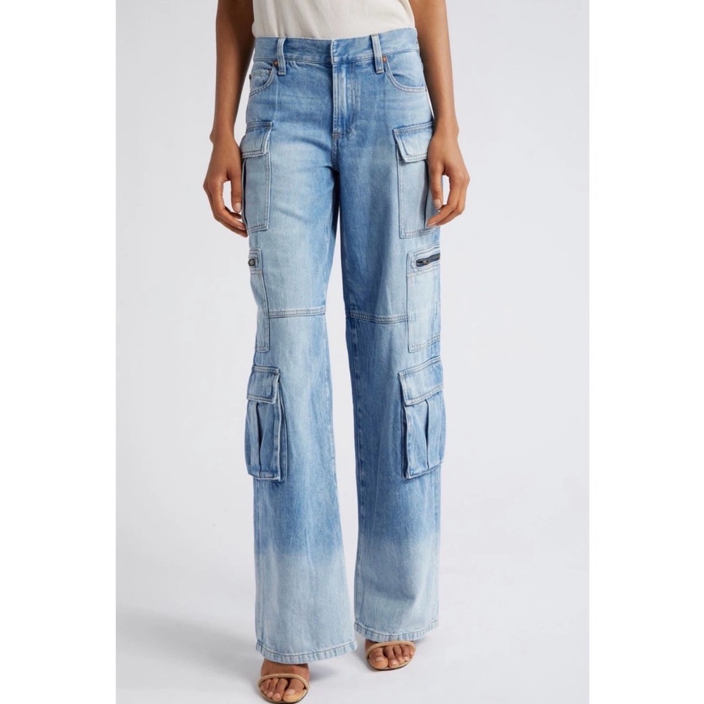 Alice + Olivia Blue Mid Rise Cargo Jeans Size 29